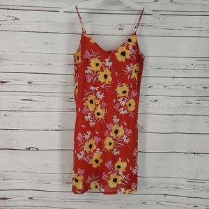Divided Red Floral Print Spaghetti Strap Sundress